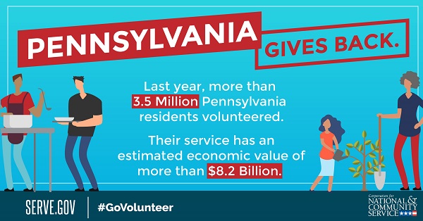 Graphic with statistics about volunteerism in PA
